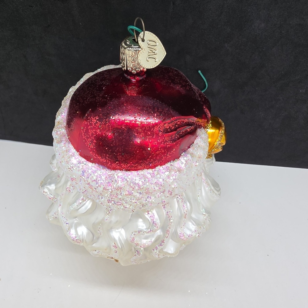 Old World Christmas Santa Head Red Hat Glitter Glass Ornament - Picture 3 of 5